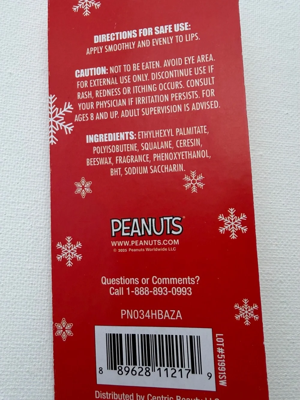 Peanuts Candy Cane Lip Balm with Snoopy Holiday Hat - Red, White, Blue, Green